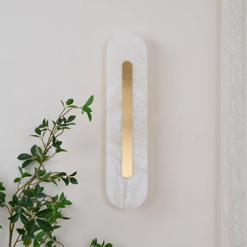 Alabaster Rounded Brass Wall Sconce