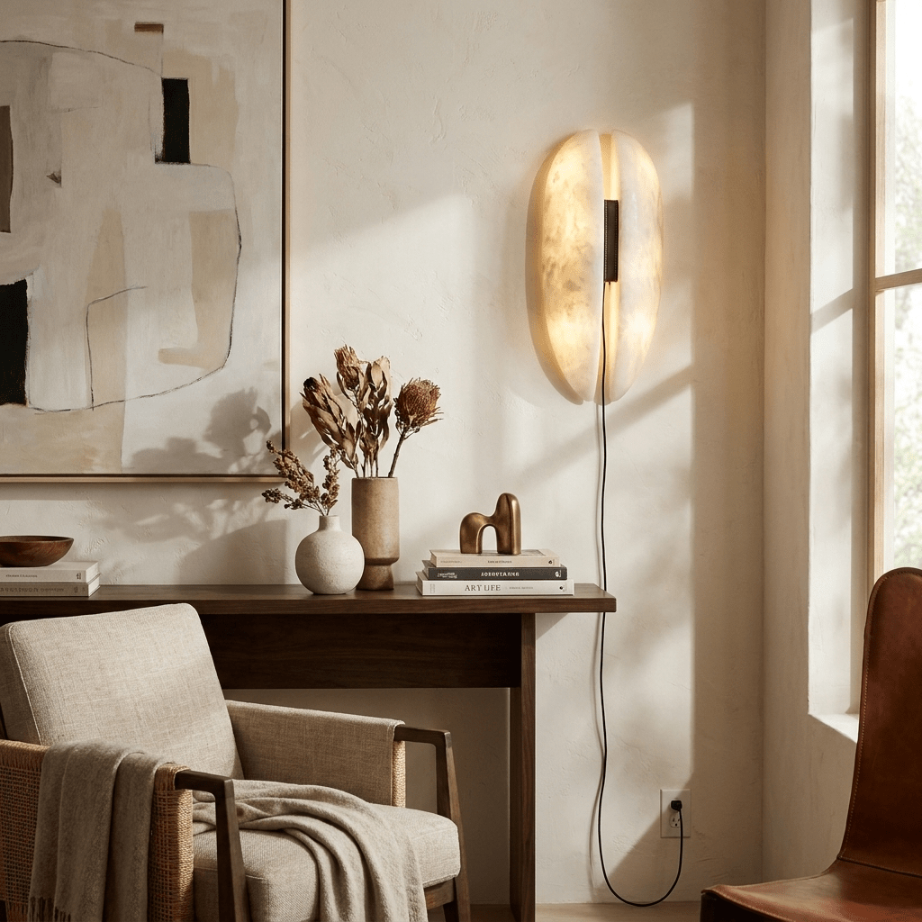Alabaster Panel Plug-In Wall Sconce