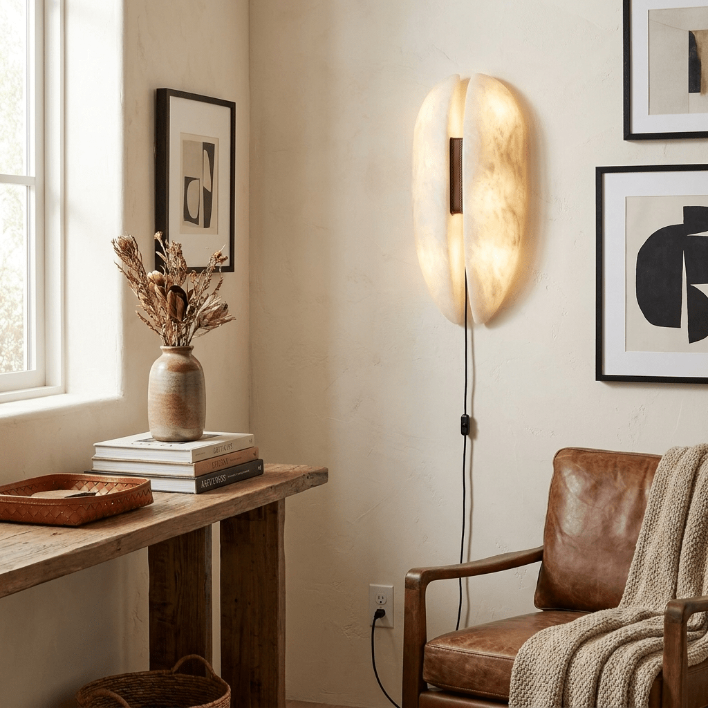 Alabaster Panel Plug-In Wall Sconce