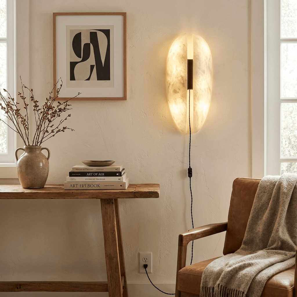 Alabaster Panel Plug-In Wall Sconce