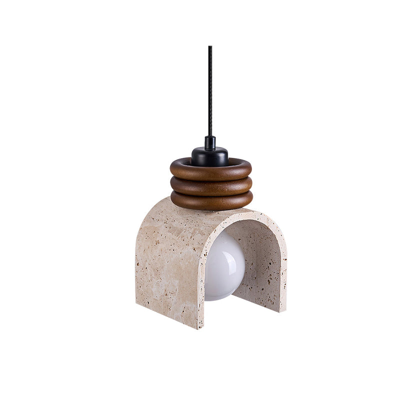 Travertine & Walnut Arch Pendant Lamp