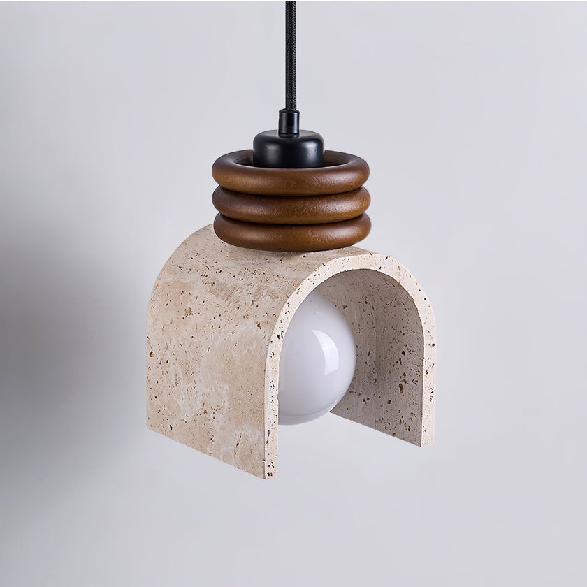 Travertine & Walnut Arch Pendant Lamp