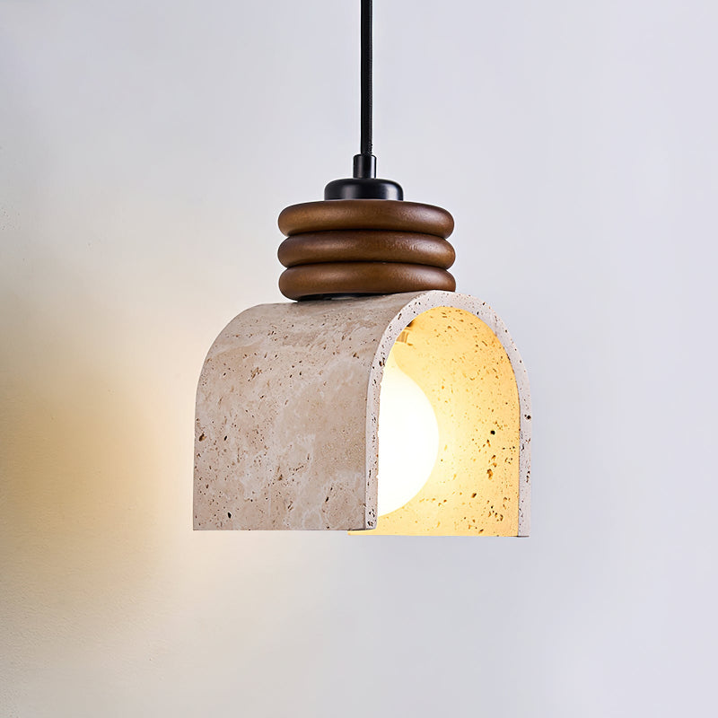 Travertine & Walnut Arch Pendant Lamp