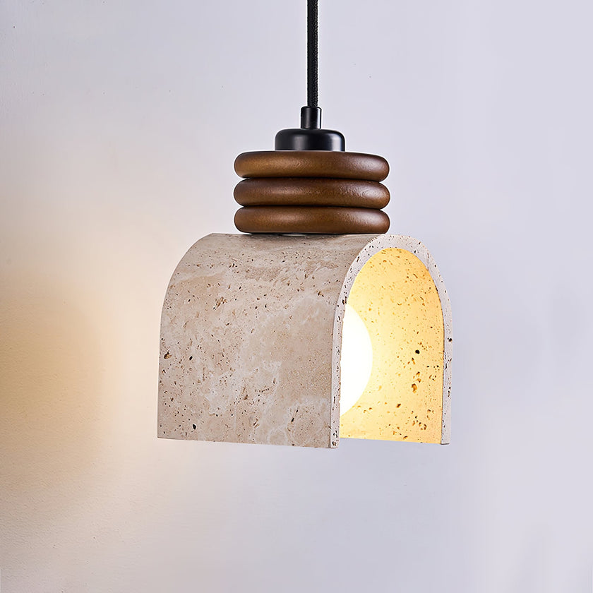 Travertine & Walnut Arch Pendant Lamp