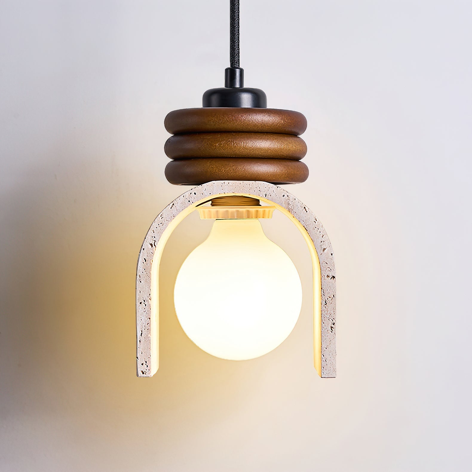 Travertine & Walnut Arch Pendant Lamp