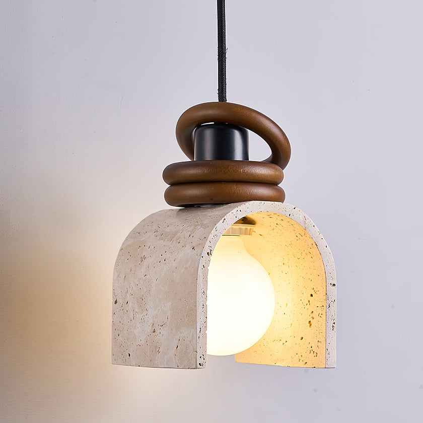 Travertine & Walnut Arch Pendant Lamp