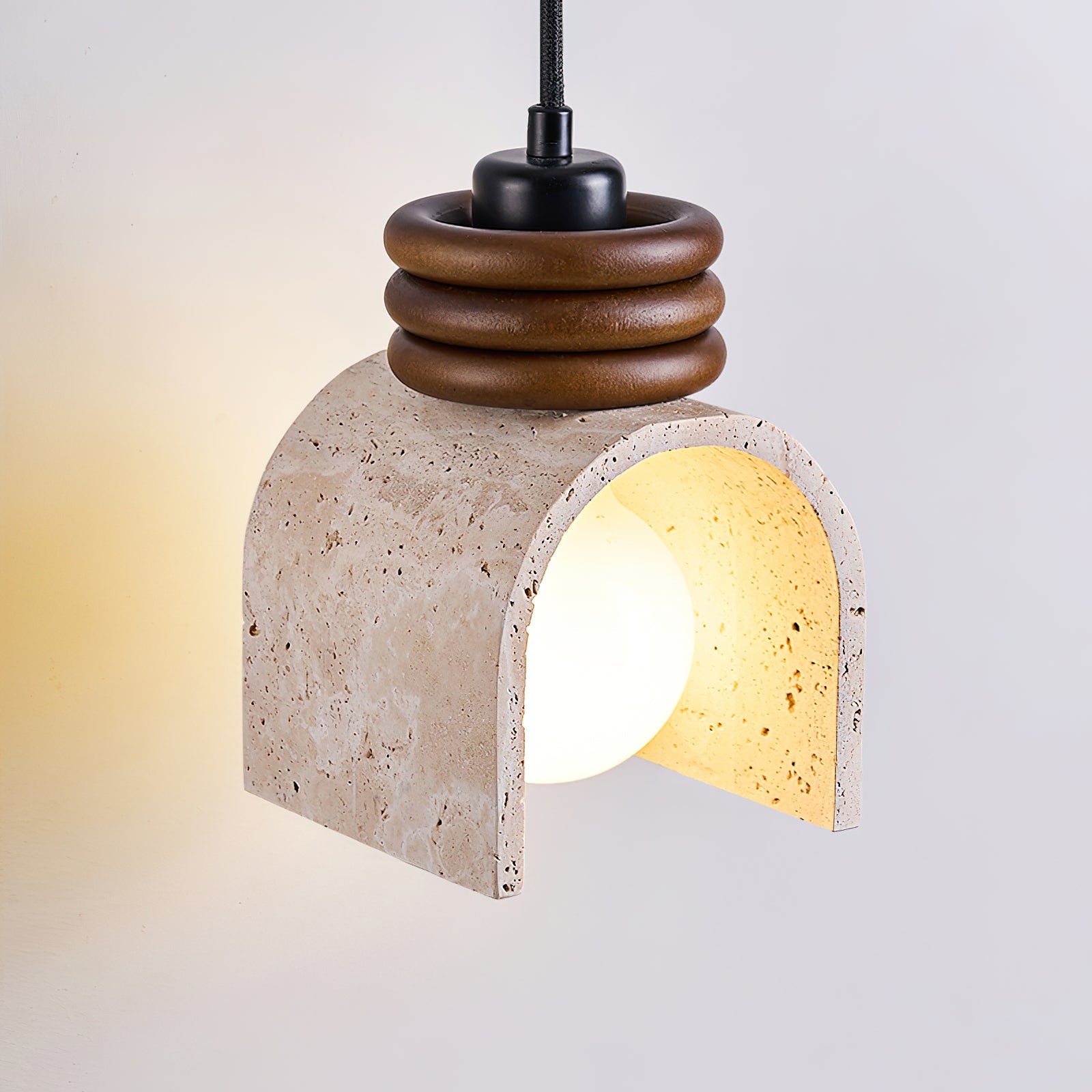 Travertine & Walnut Arch Pendant Lamp
