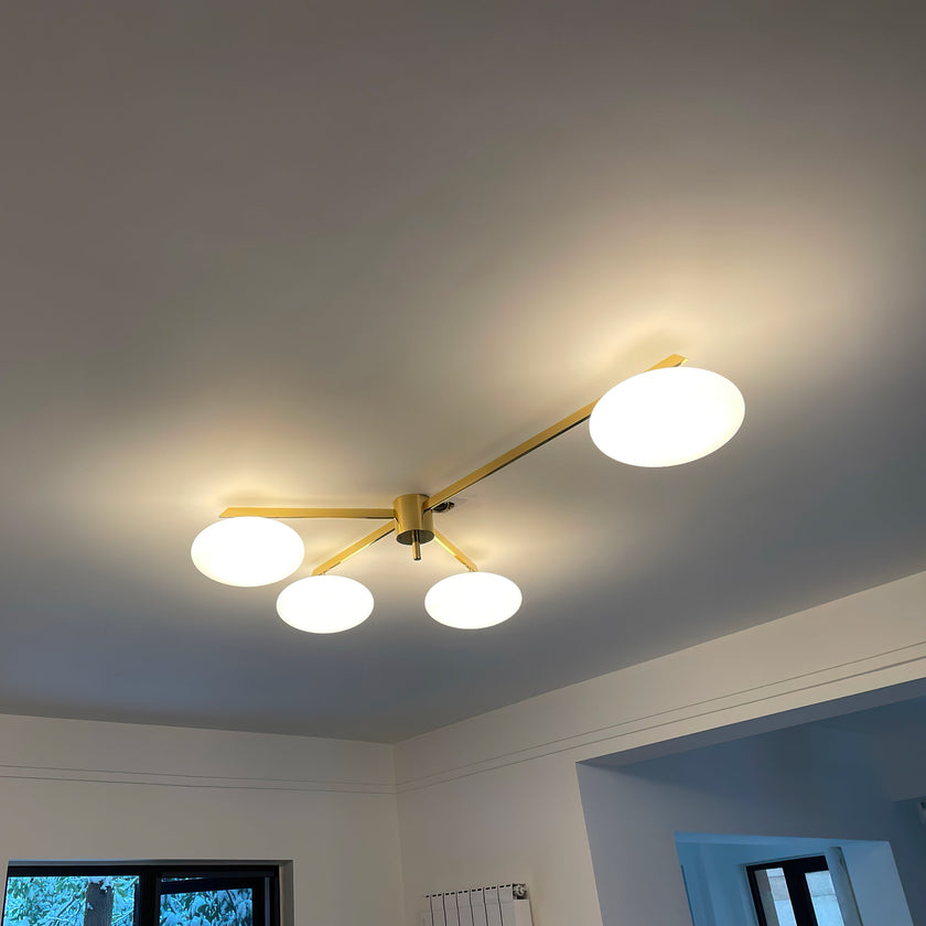 Art Deco Brass & Opal Glass Ceiling Lamp