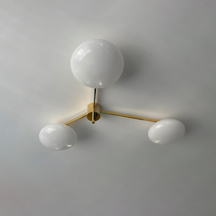 Art Deco Brass & Opal Glass Ceiling Lamp