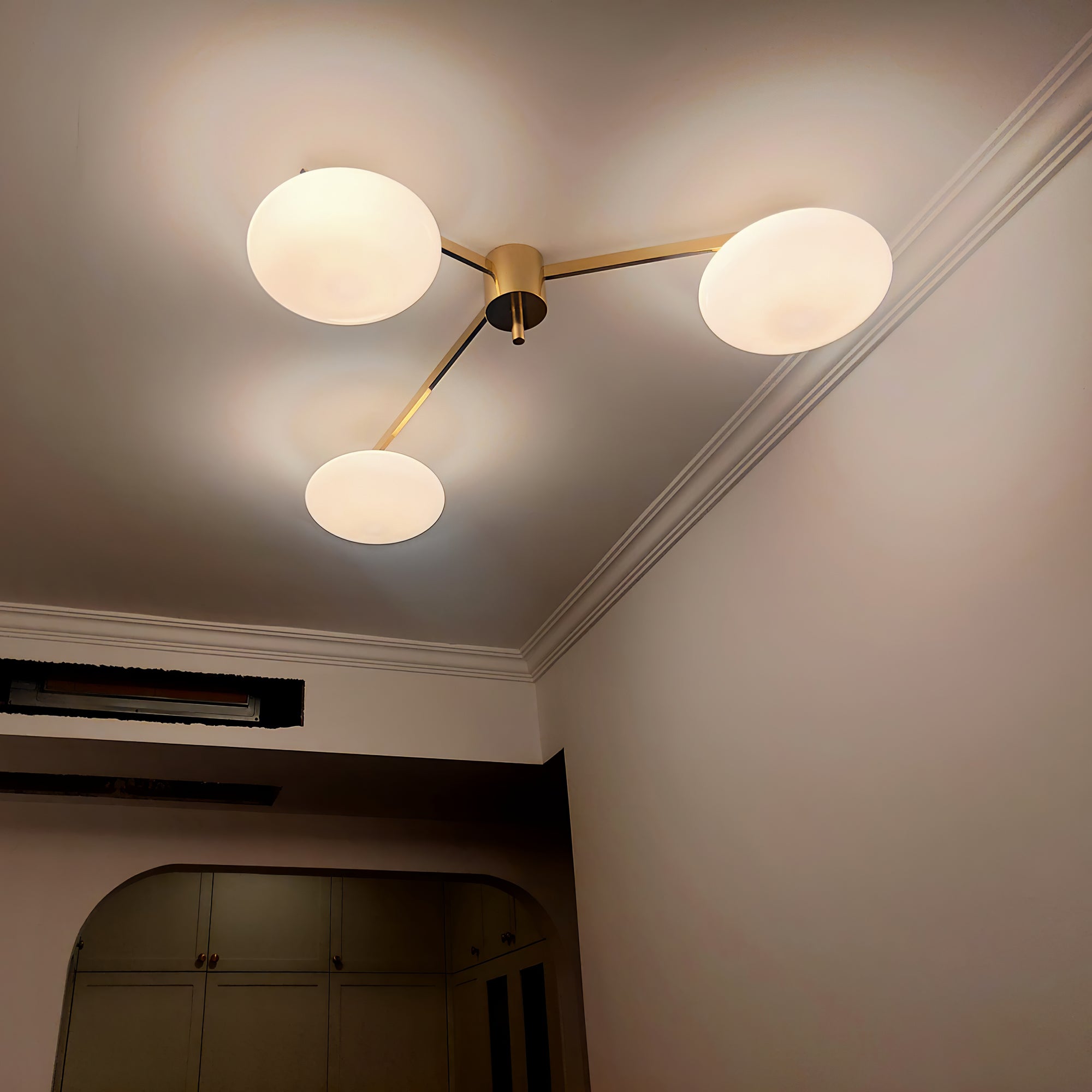 Art Deco Brass & Opal Glass Ceiling Lamp
