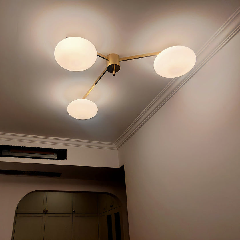 Art Deco Brass & Opal Glass Ceiling Lamp