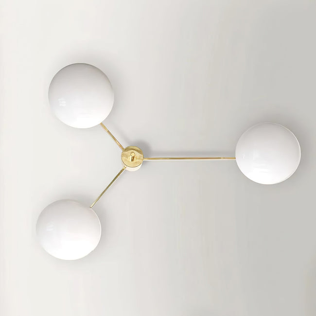 Art Deco Brass & Opal Glass Ceiling Lamp