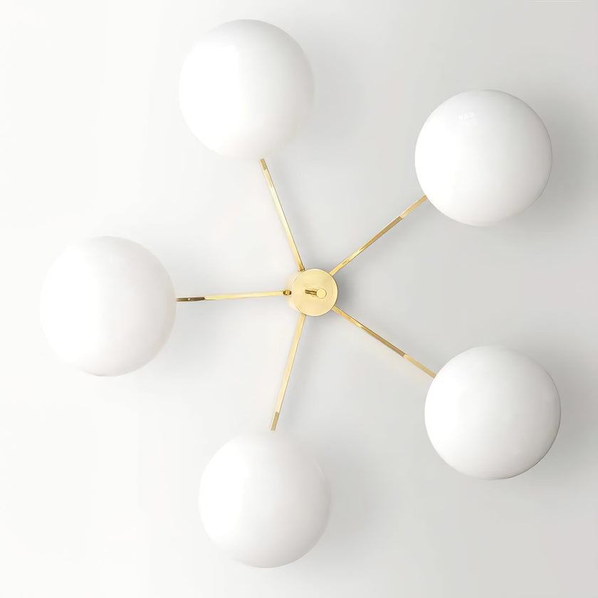 Art Deco Brass & Opal Glass Ceiling Lamp