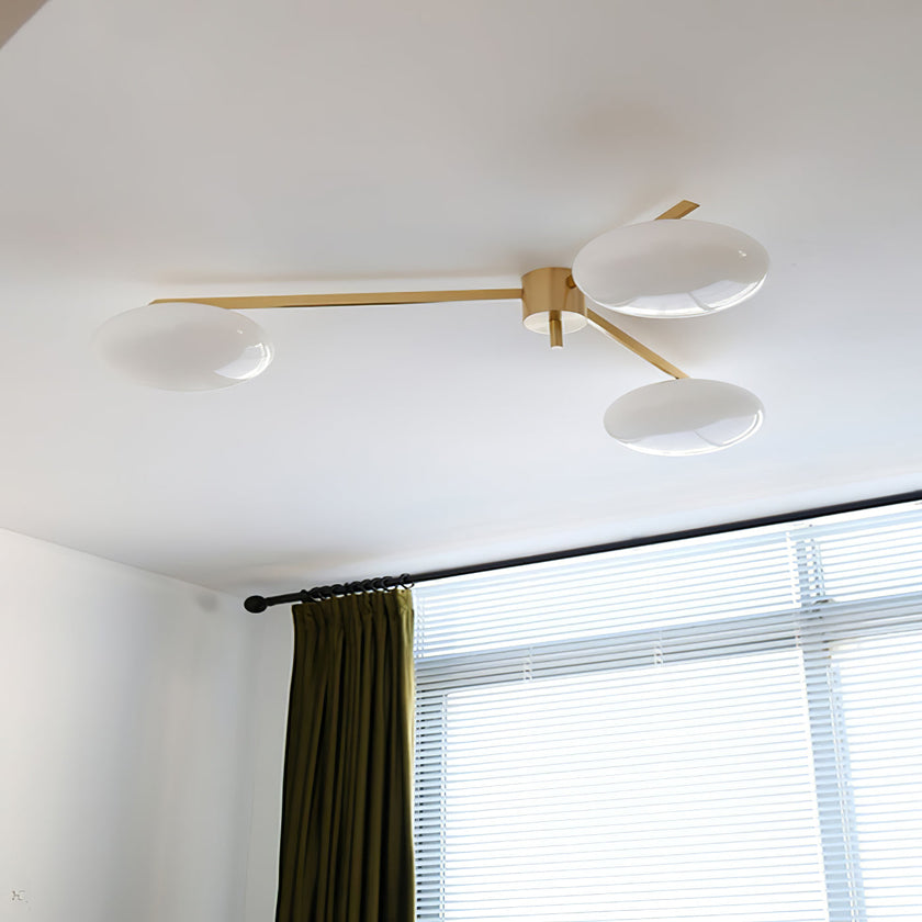 Art Deco Brass & Opal Glass Ceiling Lamp