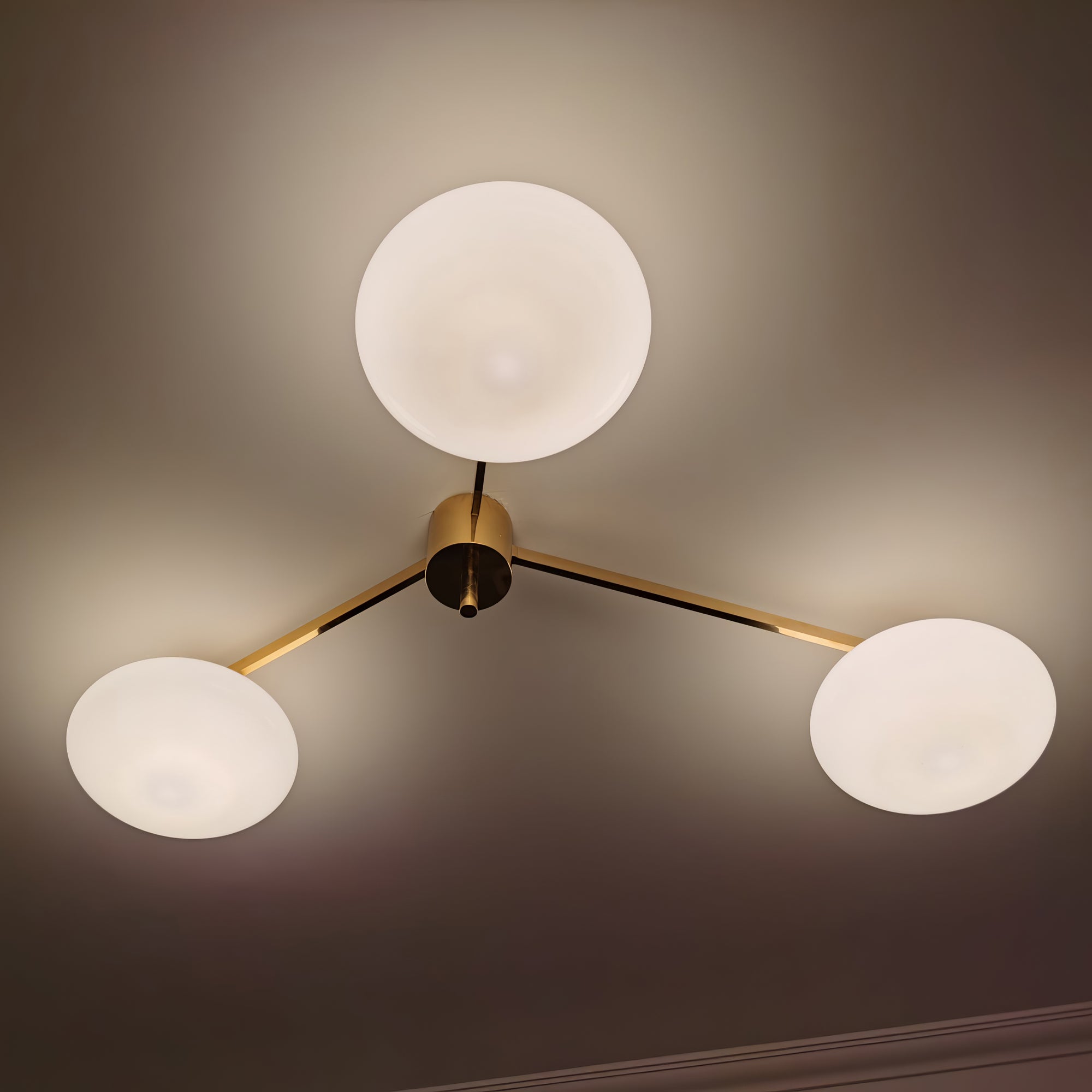 Art Deco Brass & Opal Glass Ceiling Lamp
