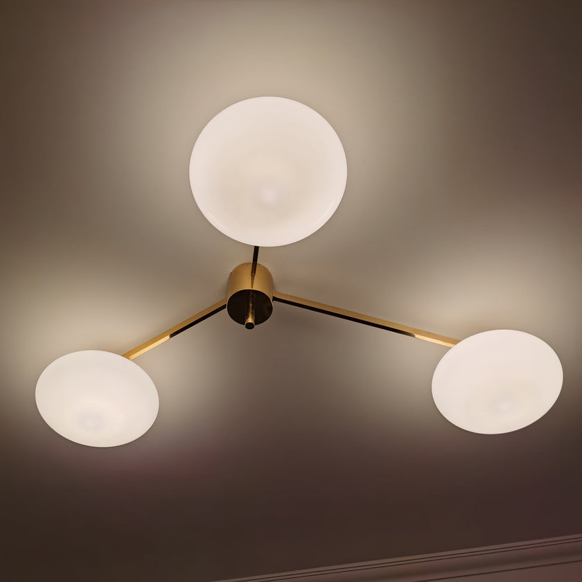 Art Deco Brass & Opal Glass Ceiling Lamp