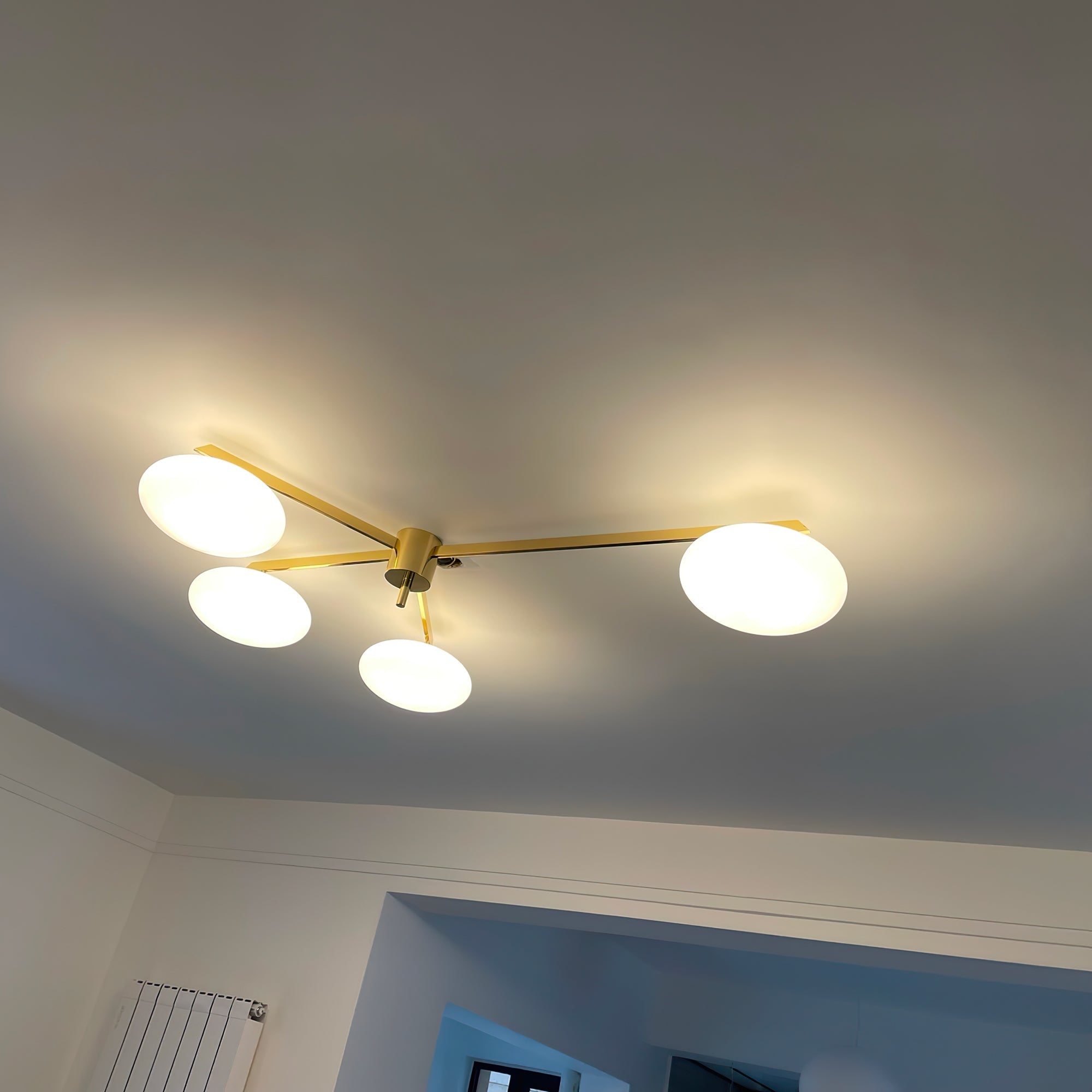 Art Deco Brass & Opal Glass Ceiling Lamp
