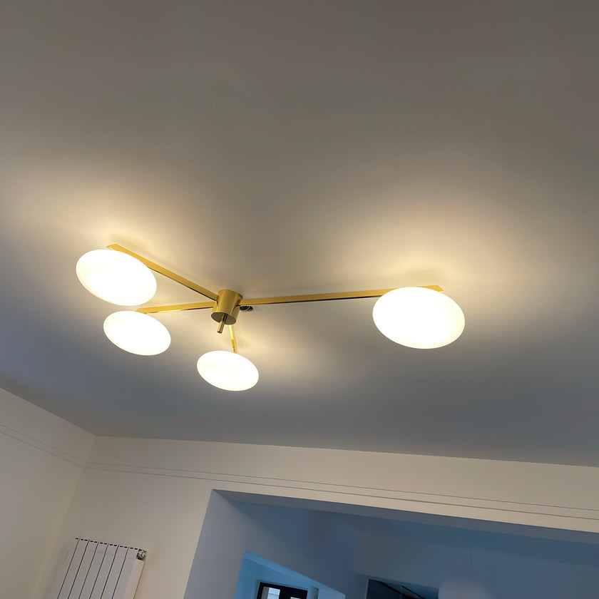 Art Deco Brass & Opal Glass Ceiling Lamp
