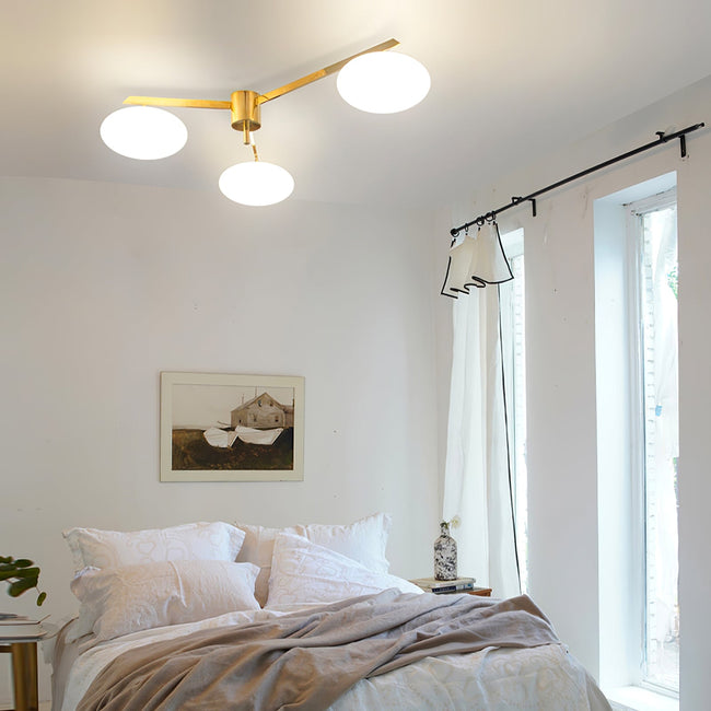 Art Deco Brass & Opal Glass Ceiling Lamp