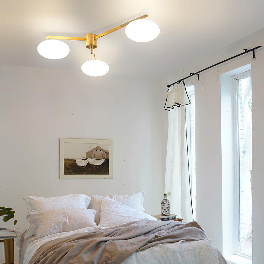 Art Deco Brass & Opal Glass Ceiling Lamp