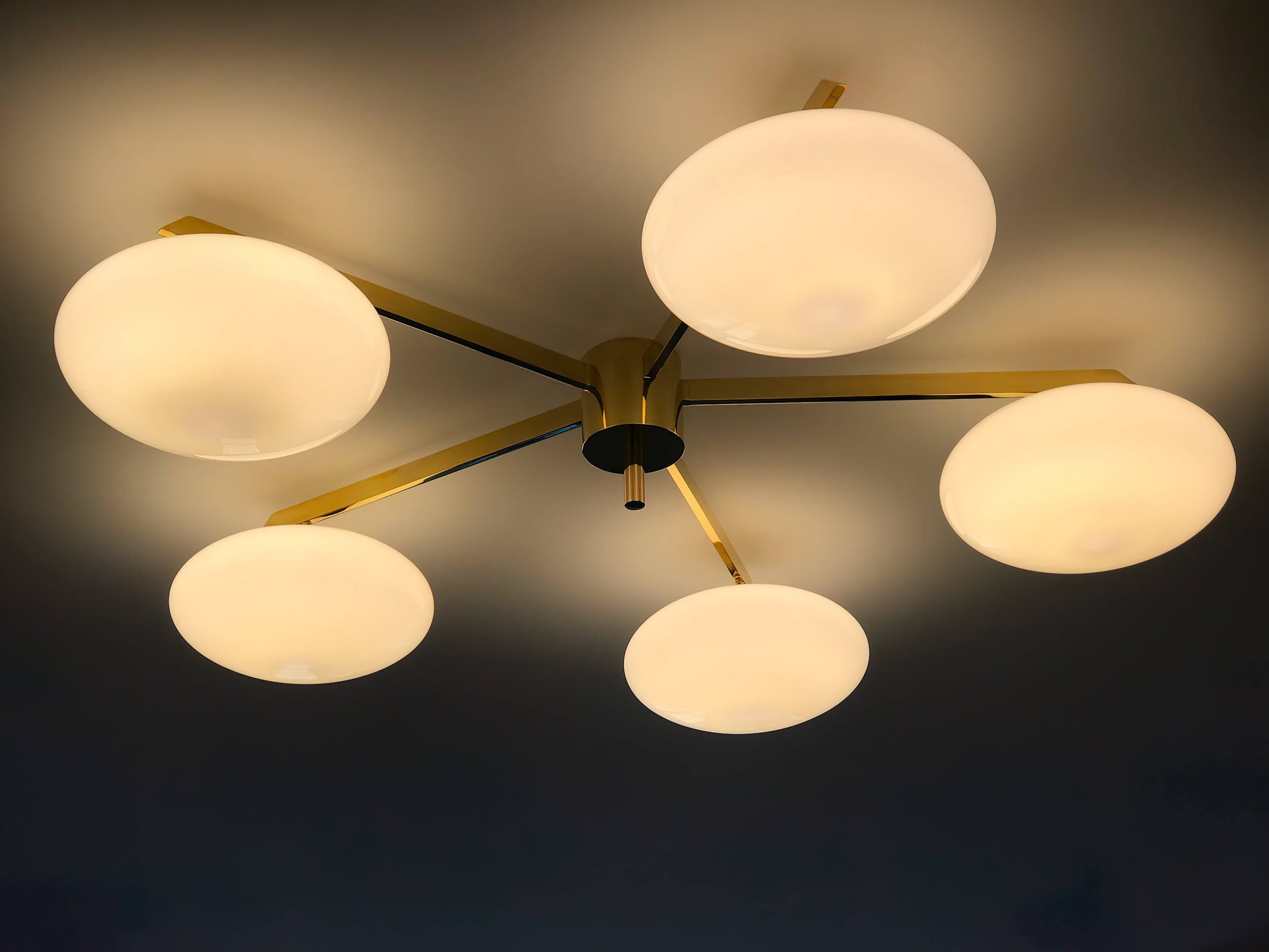 Art Deco Brass & Opal Glass Ceiling Lamp