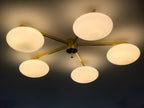 Art Deco Brass & Opal Glass Ceiling Lamp