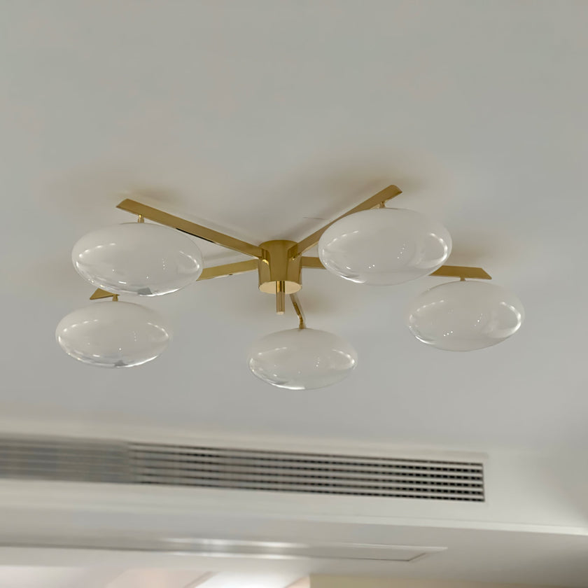 Art Deco Brass & Opal Glass Ceiling Lamp