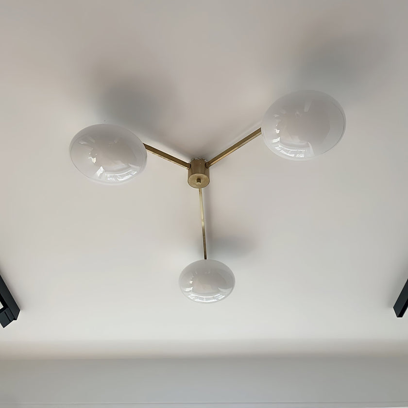 Art Deco Brass & Opal Glass Ceiling Lamp