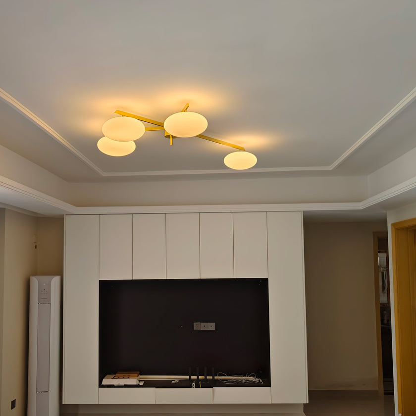 Art Deco Brass & Opal Glass Ceiling Lamp