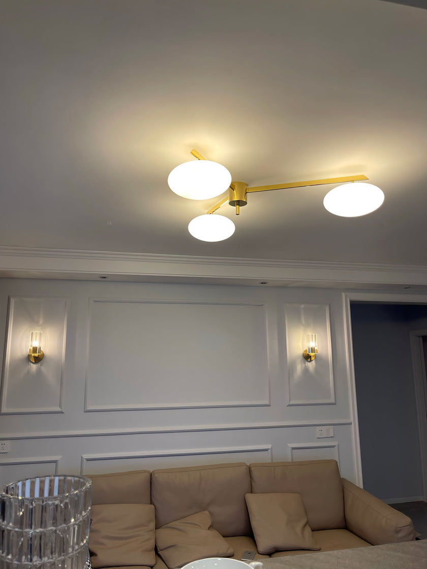 Art Deco Brass & Opal Glass Ceiling Lamp