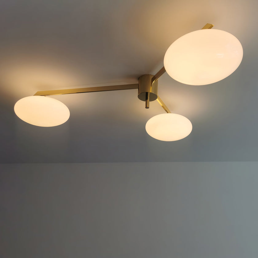 Art Deco Brass & Opal Glass Ceiling Lamp