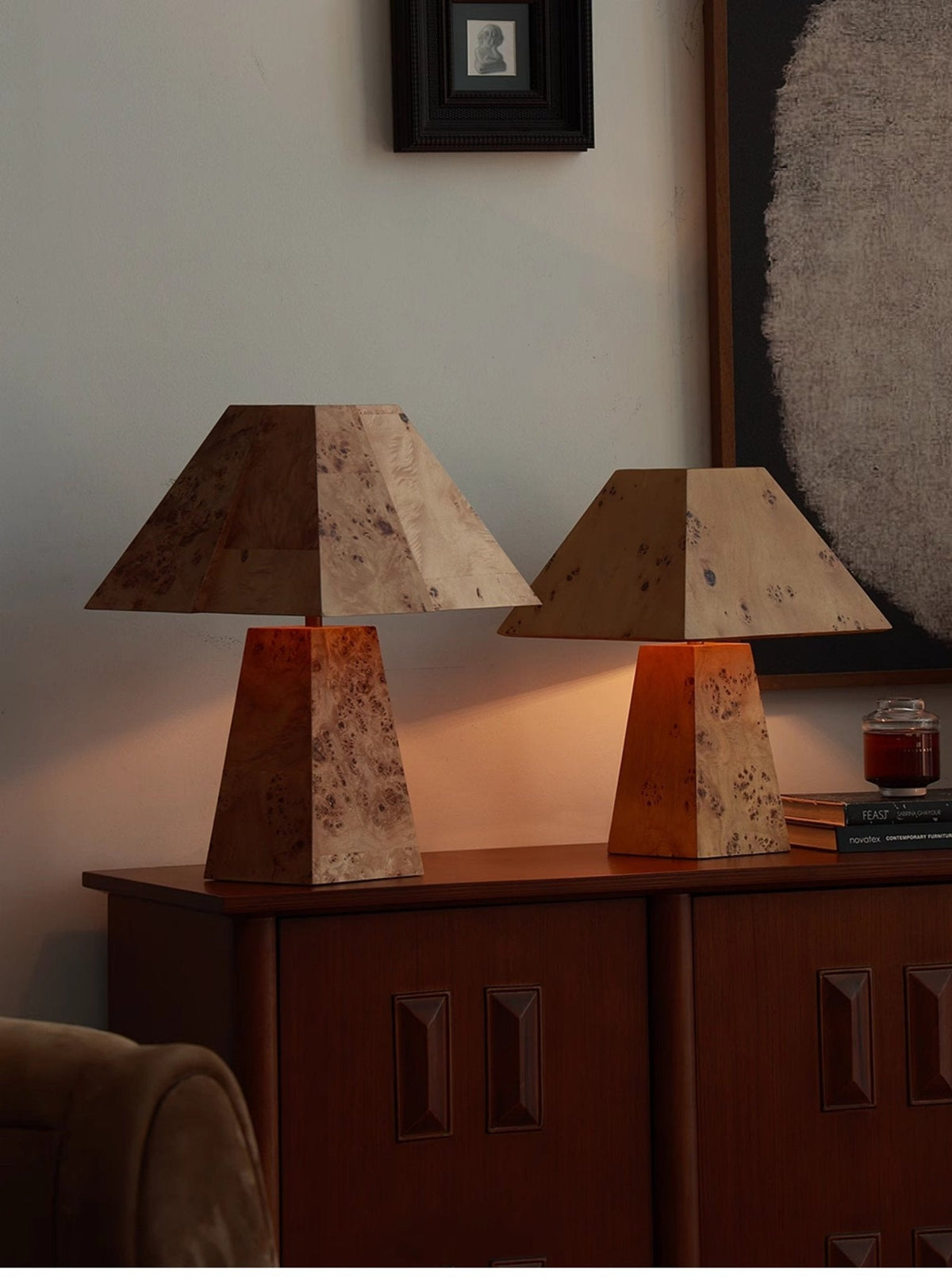 Burl Wood Pyramid Table Lamp