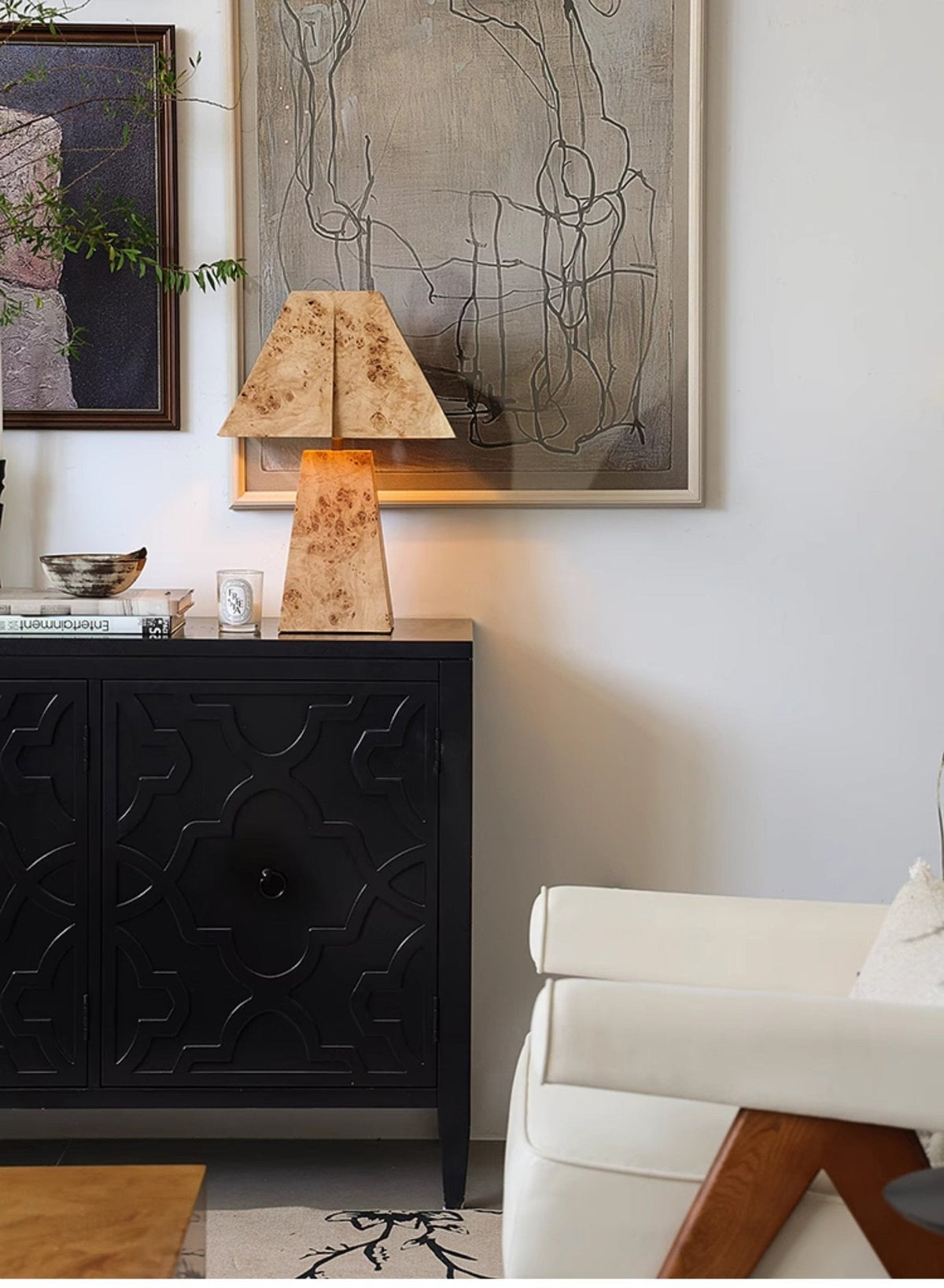 Burl Wood Pyramid Table Lamp