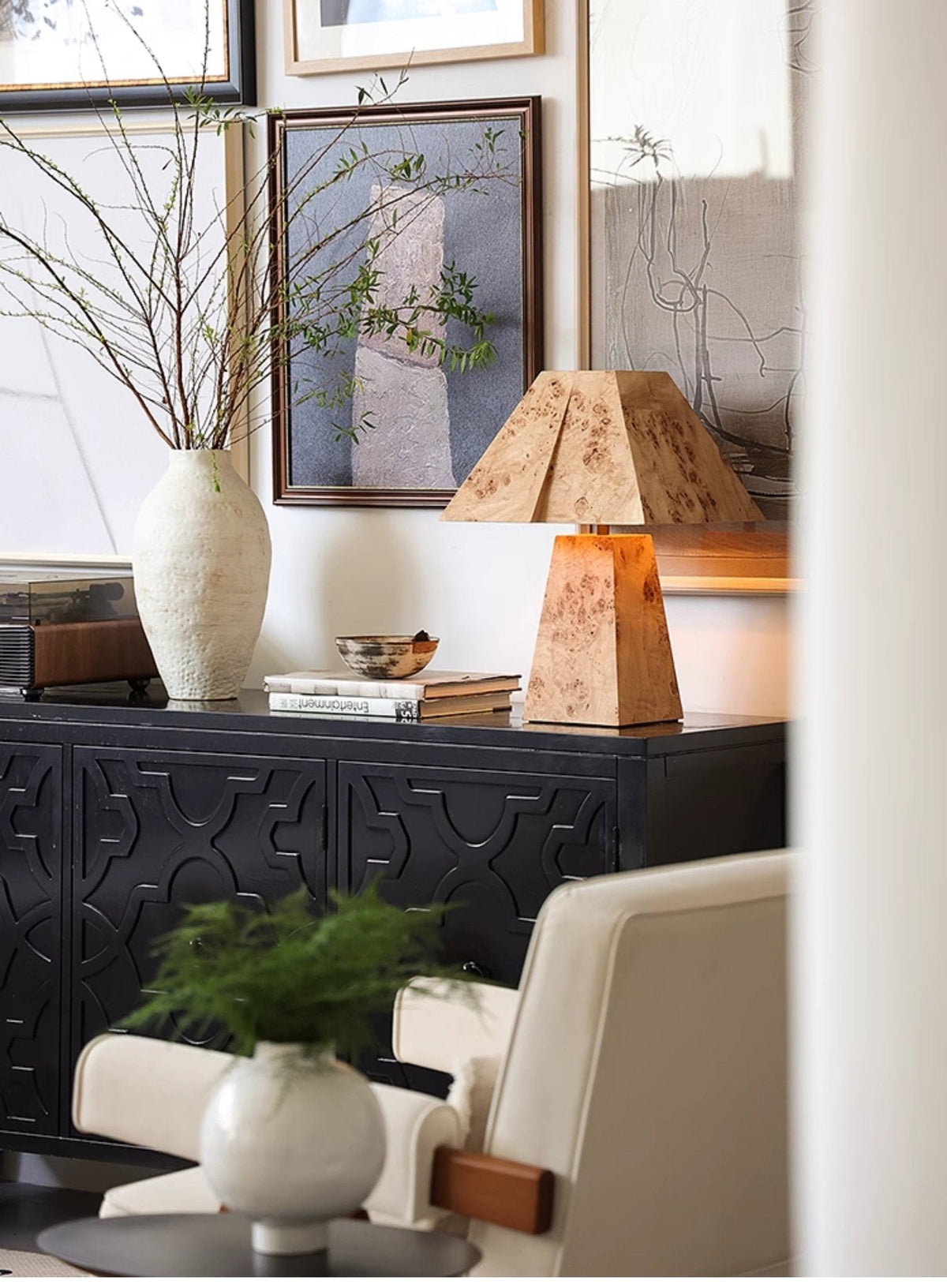 Burl Wood Pyramid Table Lamp