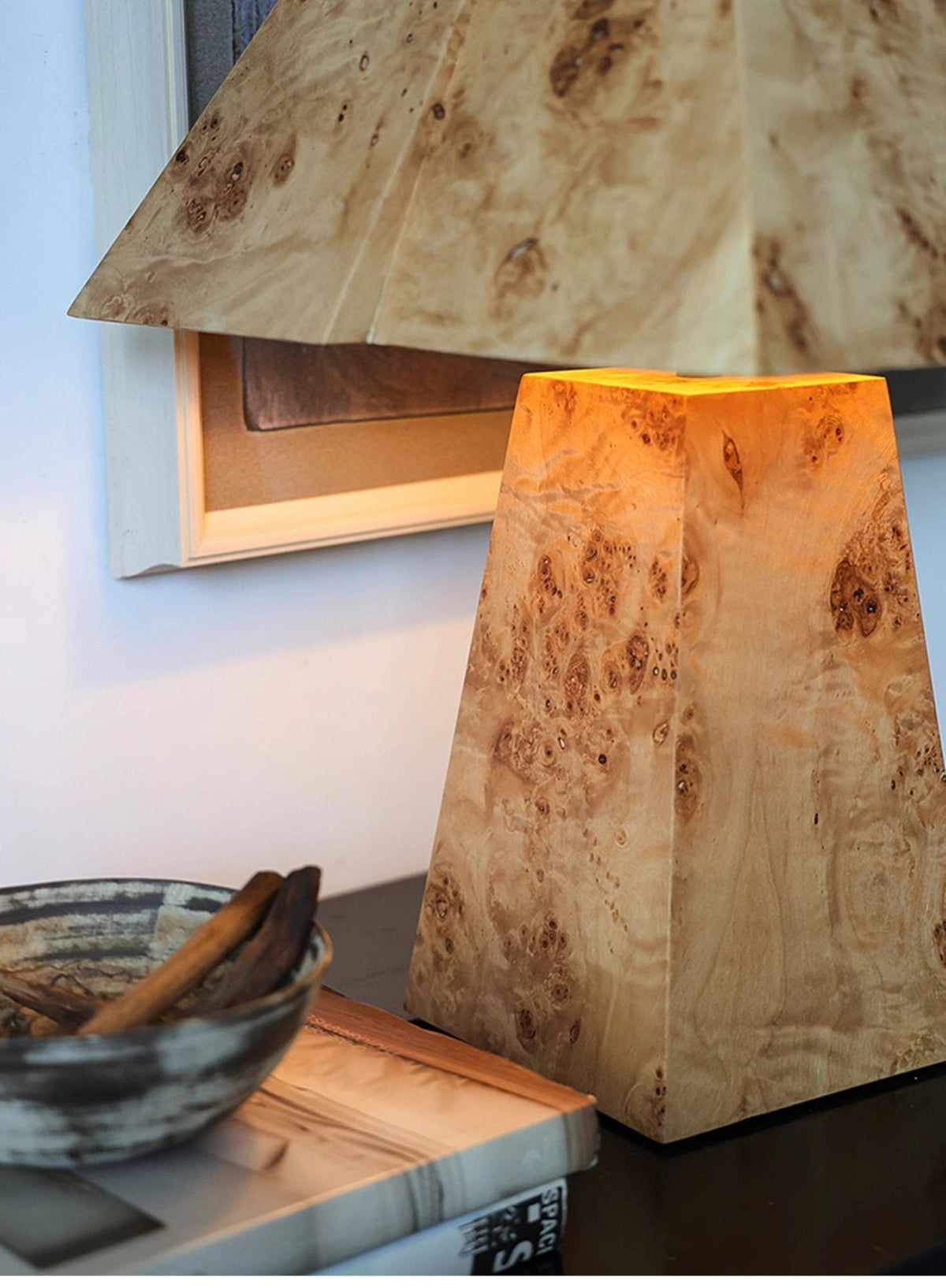 Burl Wood Pyramid Table Lamp