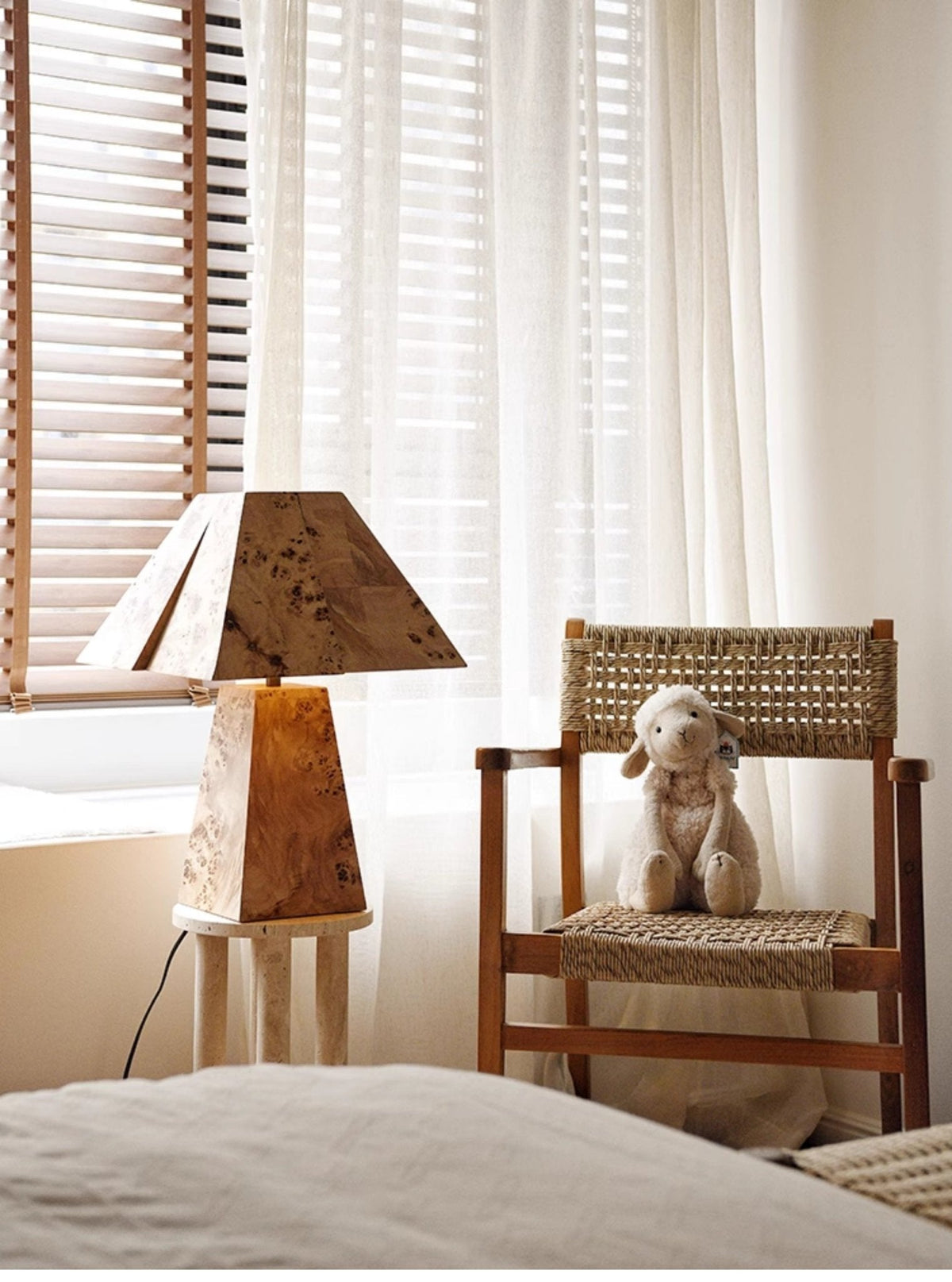 Burl Wood Pyramid Table Lamp