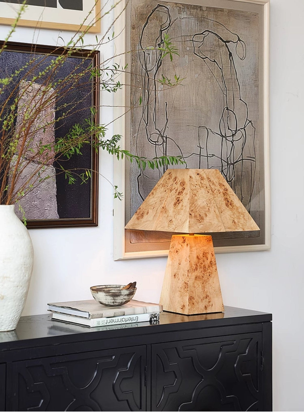 Burl Wood Pyramid Table Lamp