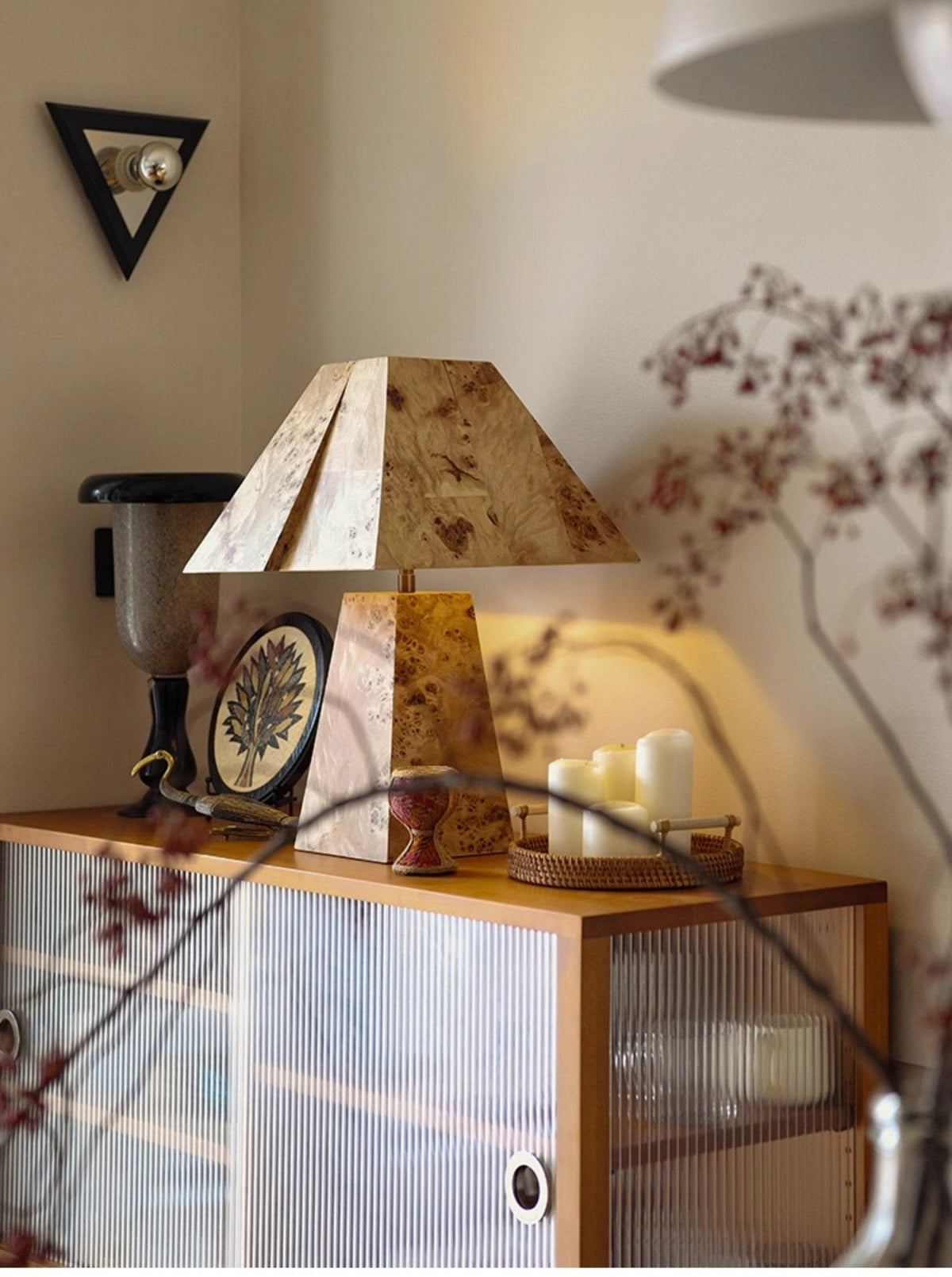 Burl Wood Pyramid Table Lamp