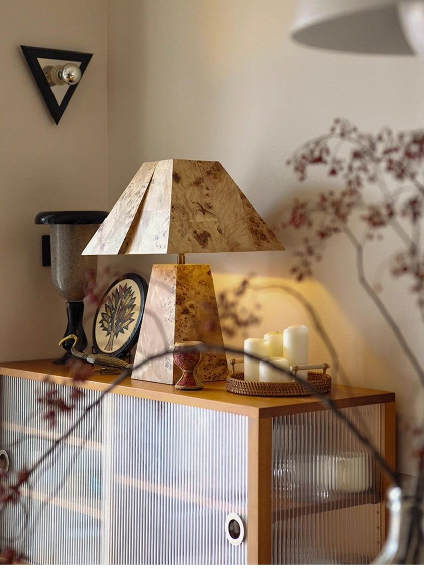 Burl Wood Pyramid Table Lamp