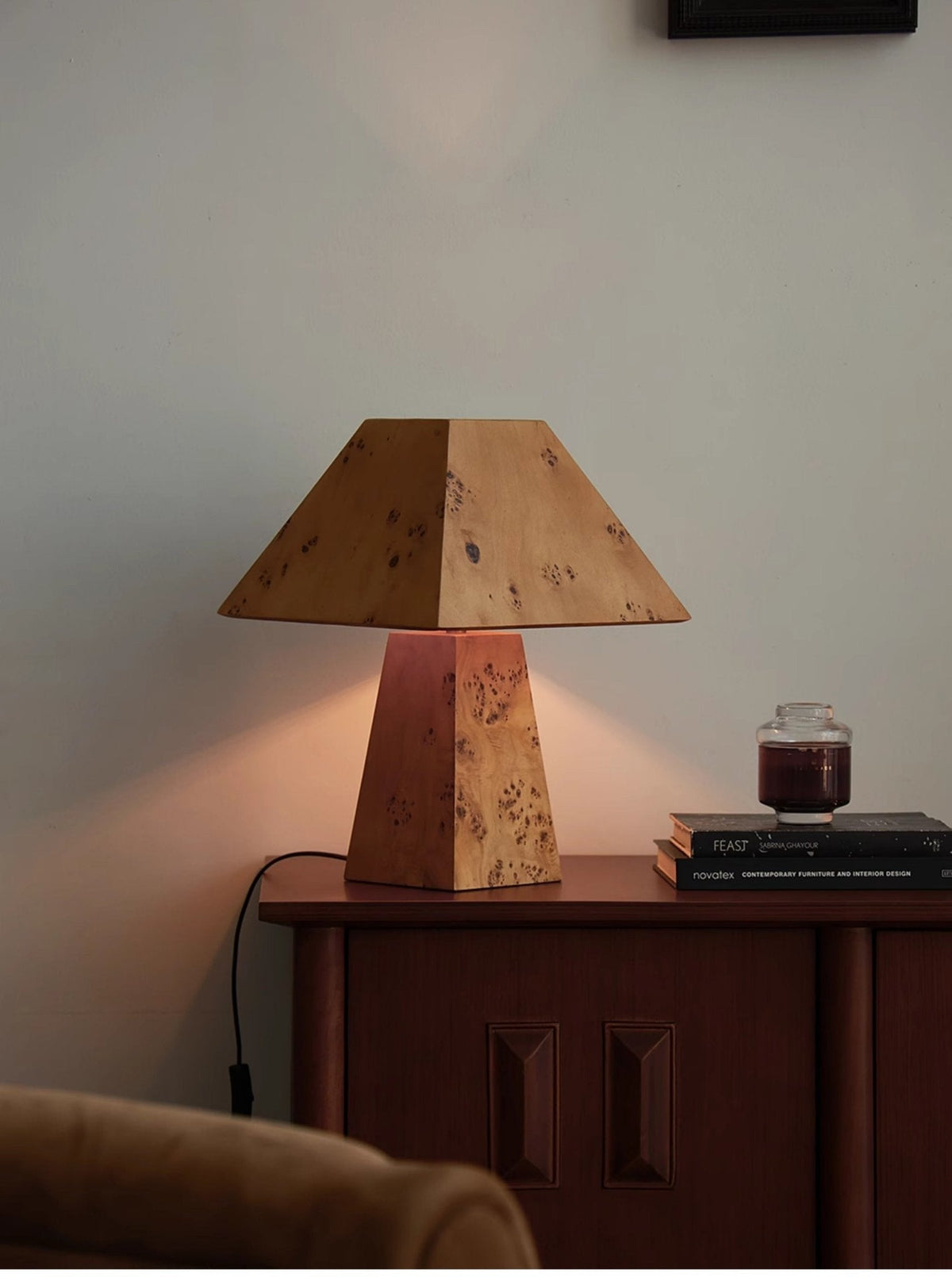 Burl Wood Pyramid Table Lamp