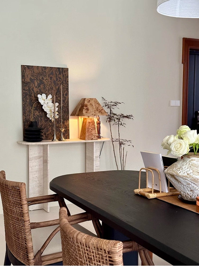 Burl Wood Pyramid Table Lamp