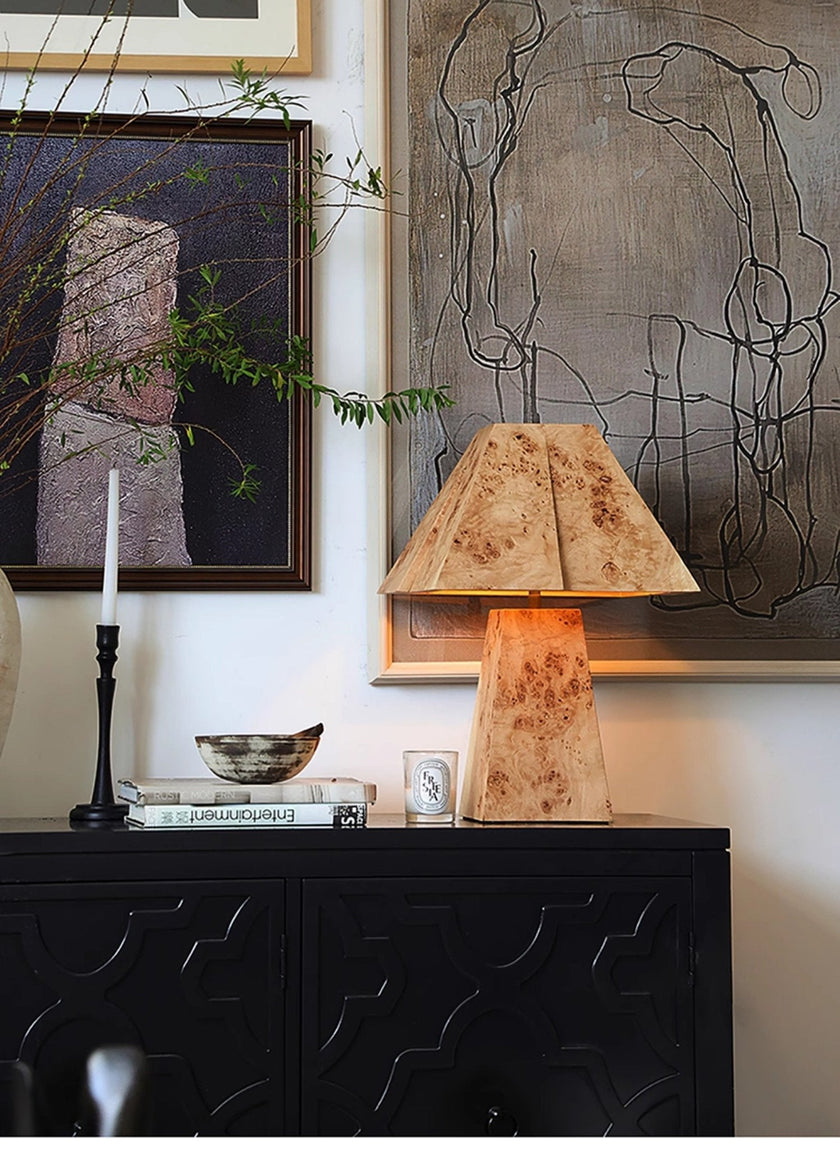 Burl Wood Pyramid Table Lamp