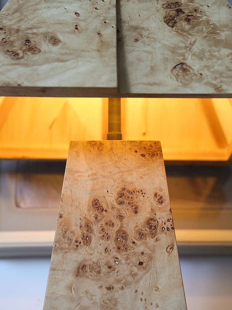 Burl Wood Pyramid Table Lamp