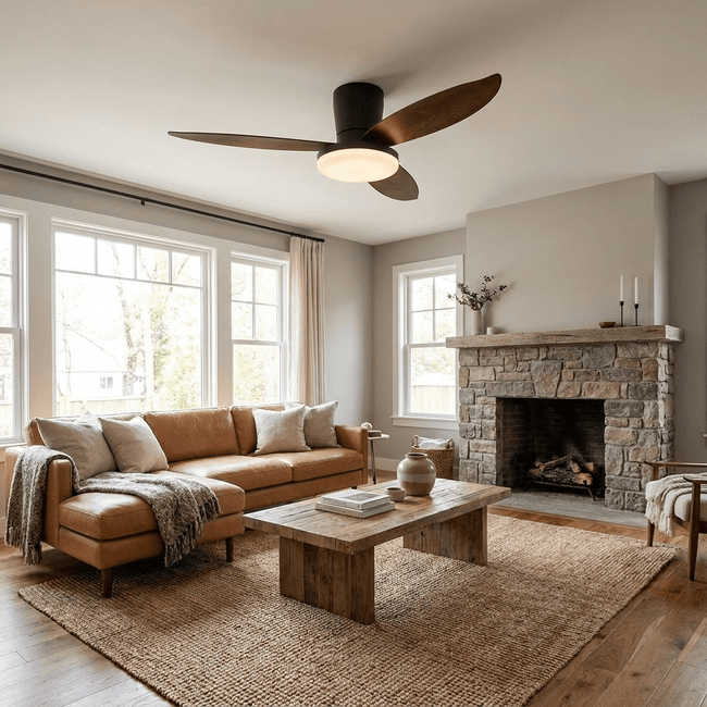 Curved Blade Flush Ceiling Fan Light