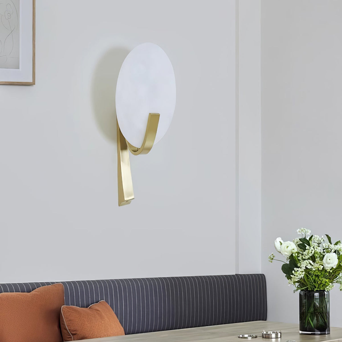 Alabaster Brass Cylinder Wall Lamp