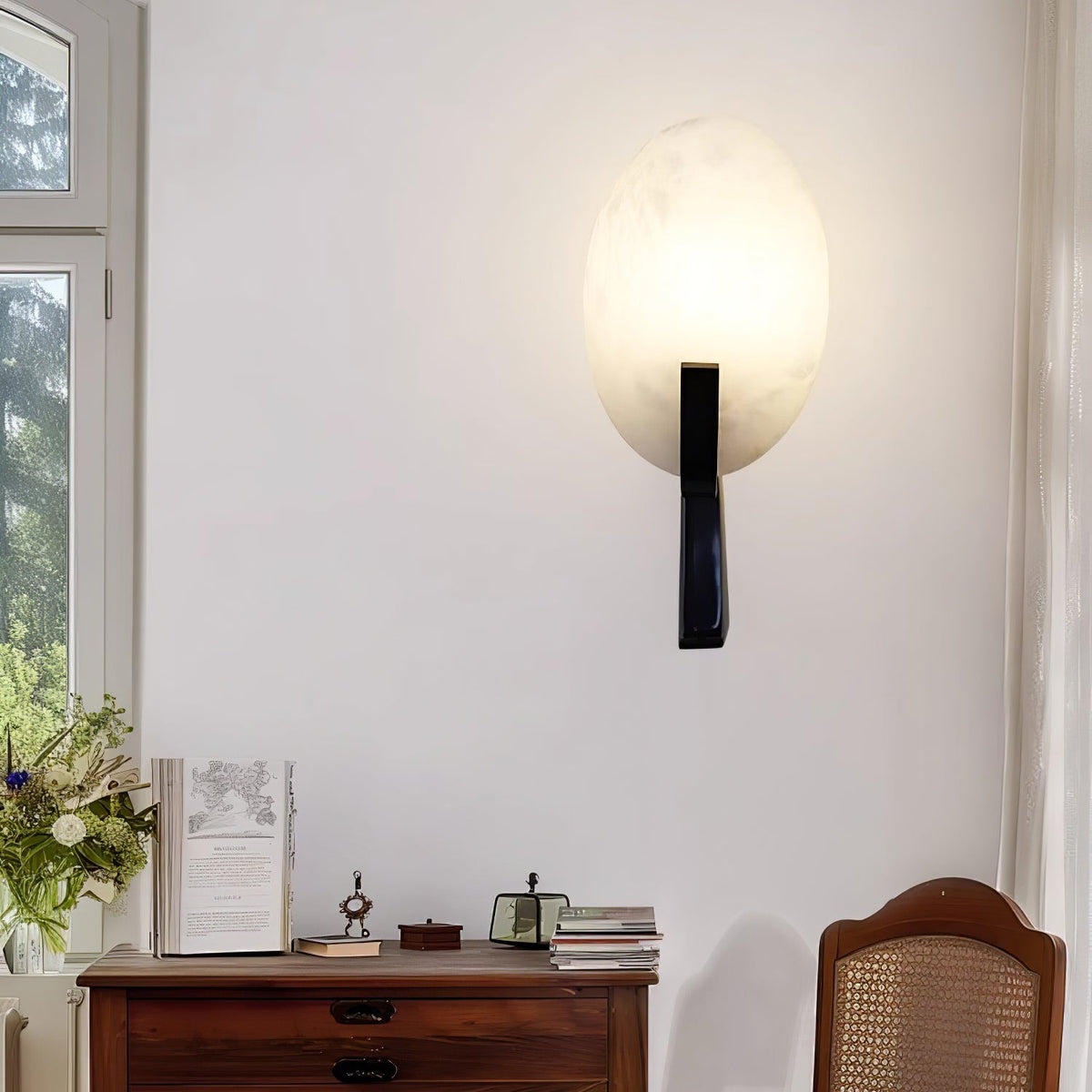 Alabaster Brass Cylinder Wall Lamp