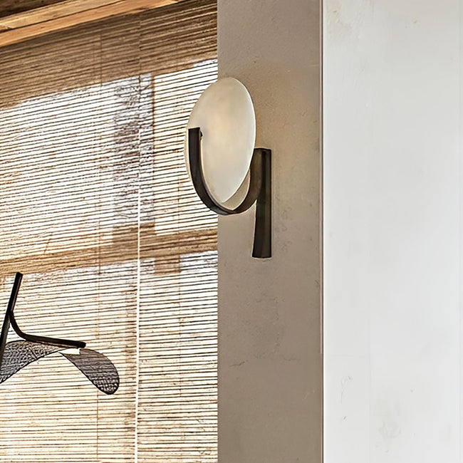 Alabaster Brass Cylinder Wall Lamp