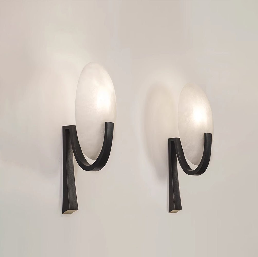 Alabaster Brass Cylinder Wall Lamp