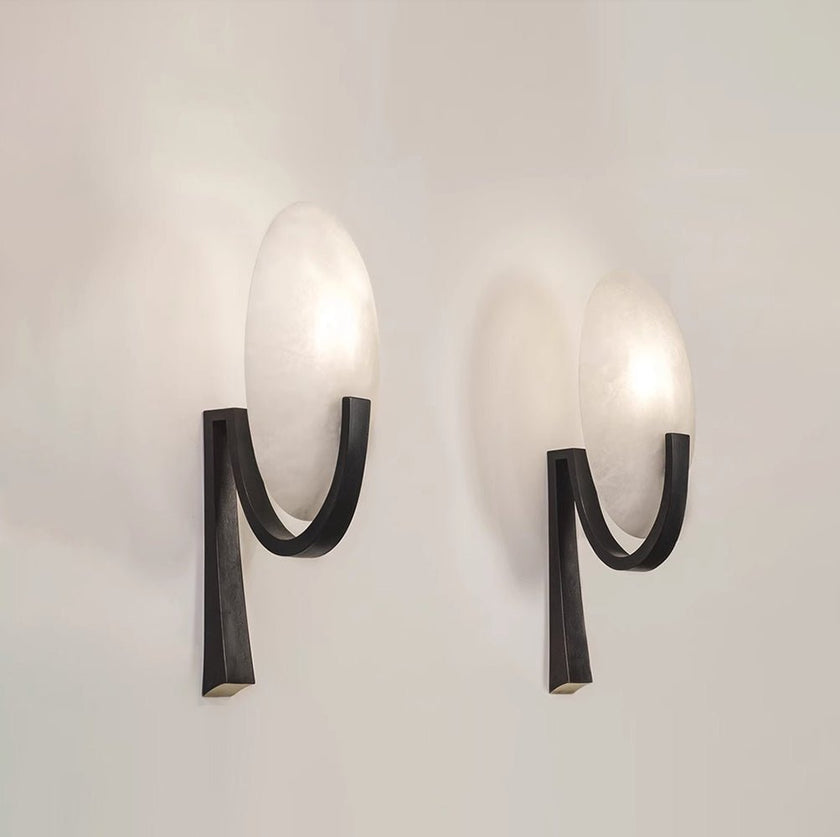 Alabaster Brass Cylinder Wall Lamp