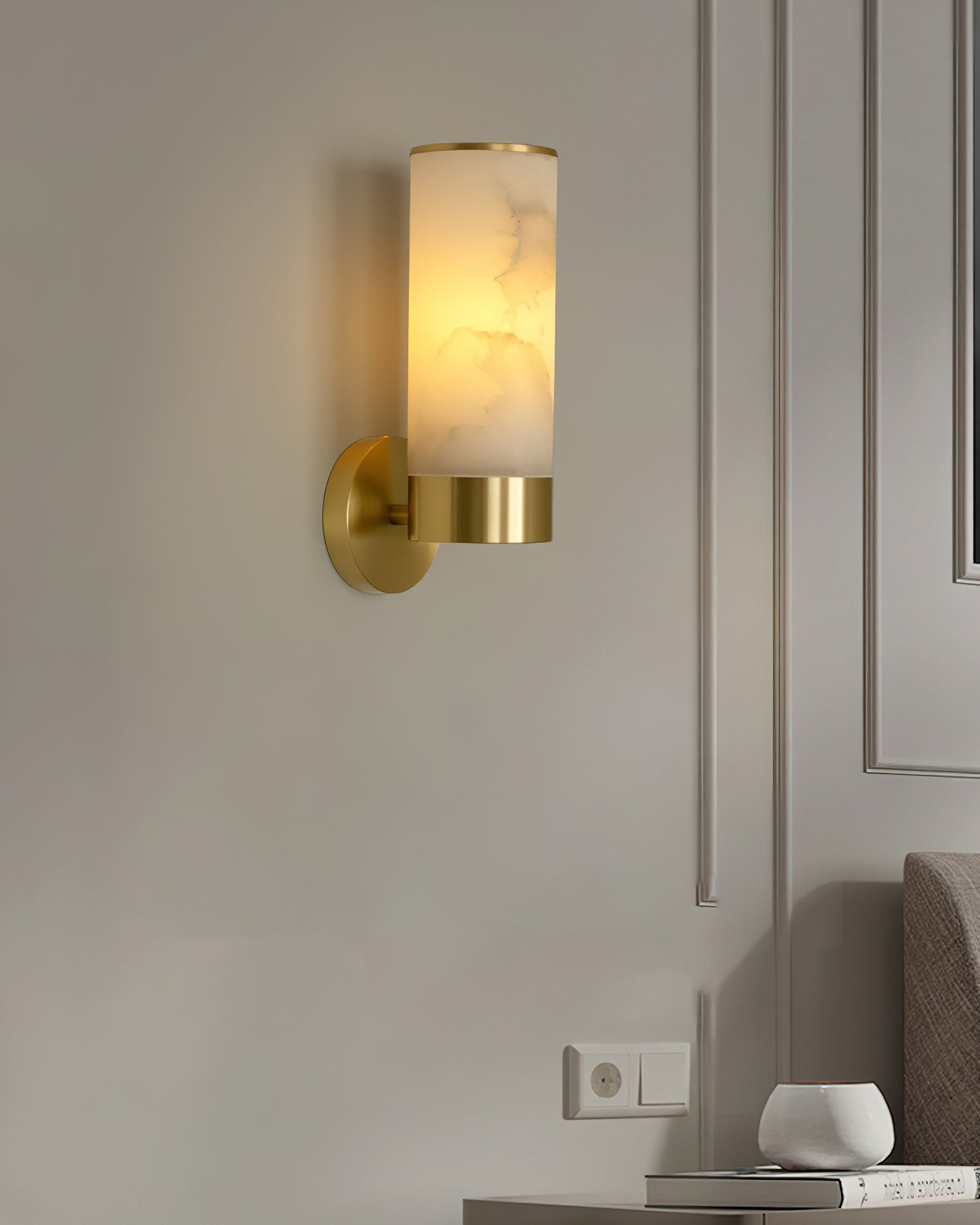 Alabaster & Brass Wall Sconce